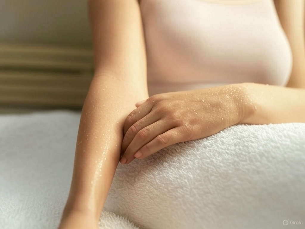 How Sauna Blankets Improve Skin Health; woman under blanket hand and arm sweating